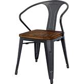 Metropolis Metal Dining Arm Chair with Wood Seat in Gunmetal Dining Steel (Set of 4)